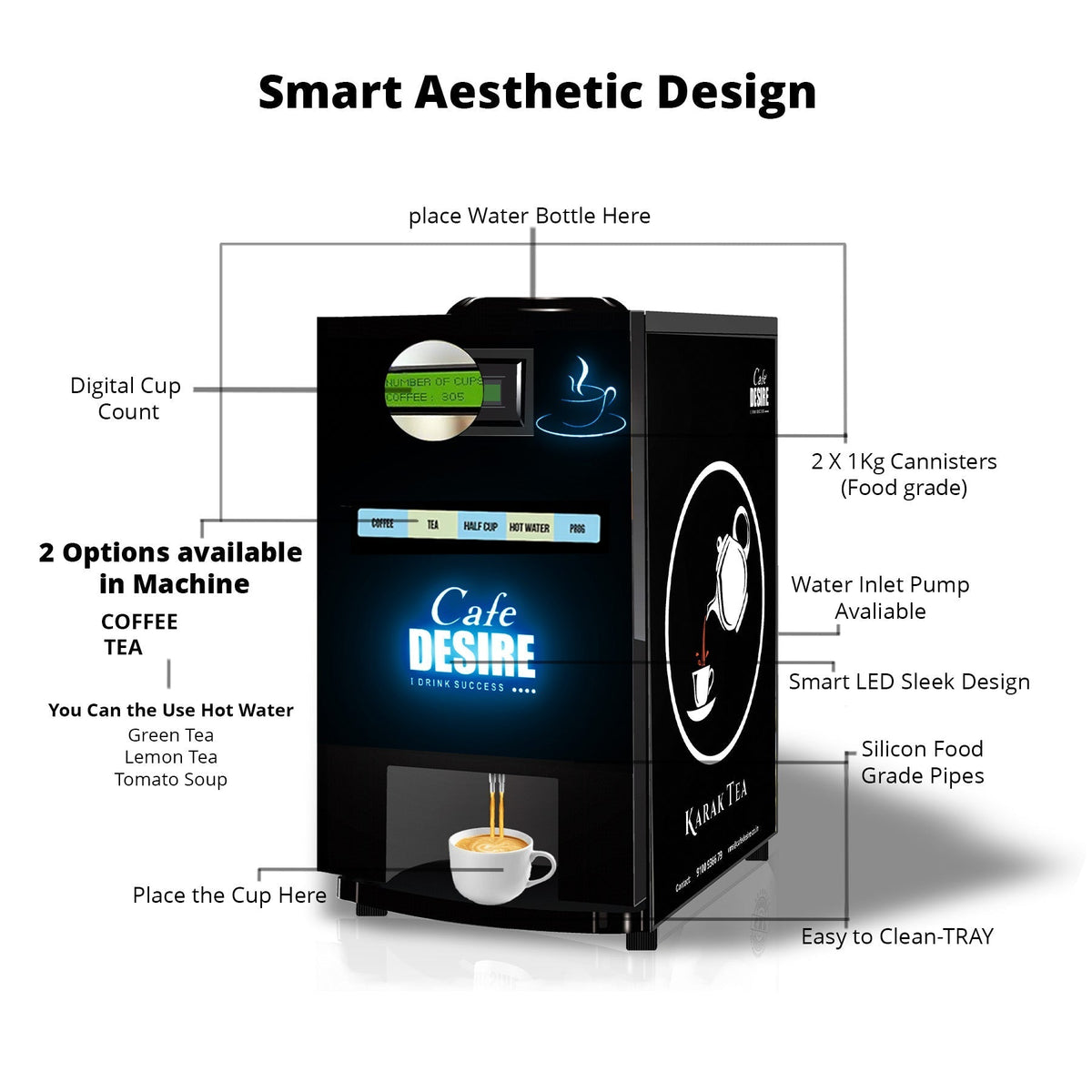 coffee tea vending machine led 2 option
