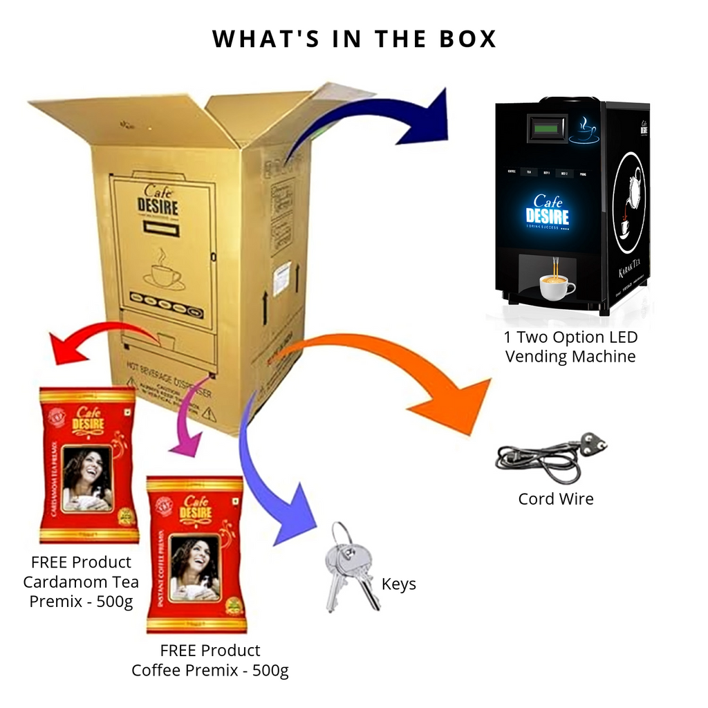 led 2option vending machine with premix in the box